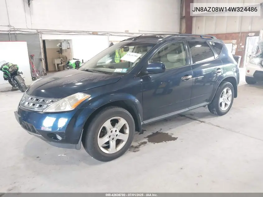 2004 Nissan Murano Sl VIN: JN8AZ08W14W324486 Lot: 42636780