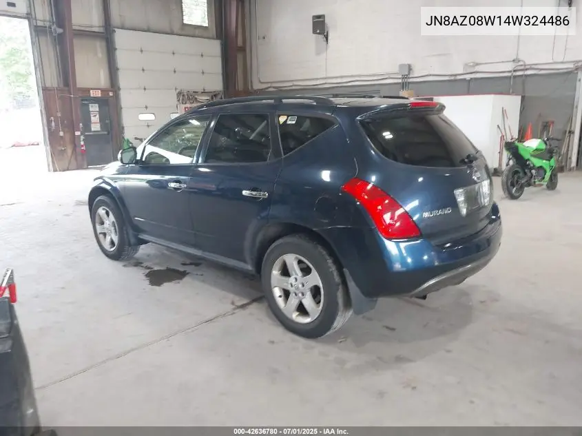 2004 Nissan Murano Sl VIN: JN8AZ08W14W324486 Lot: 42636780