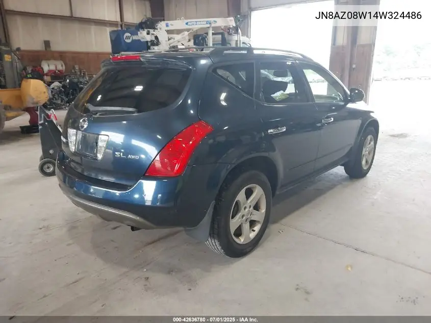 2004 Nissan Murano Sl VIN: JN8AZ08W14W324486 Lot: 42636780