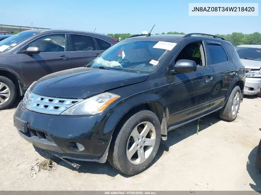 2004 Nissan Murano Sl VIN: JN8AZ08T34W218420 Lot: 42647543