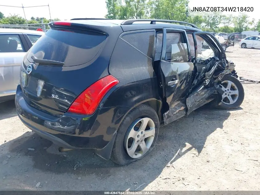 2004 Nissan Murano Sl VIN: JN8AZ08T34W218420 Lot: 42647543