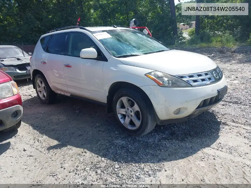 2004 Nissan Murano Sl VIN: JN8AZ08T34W205540 Lot: 42704254