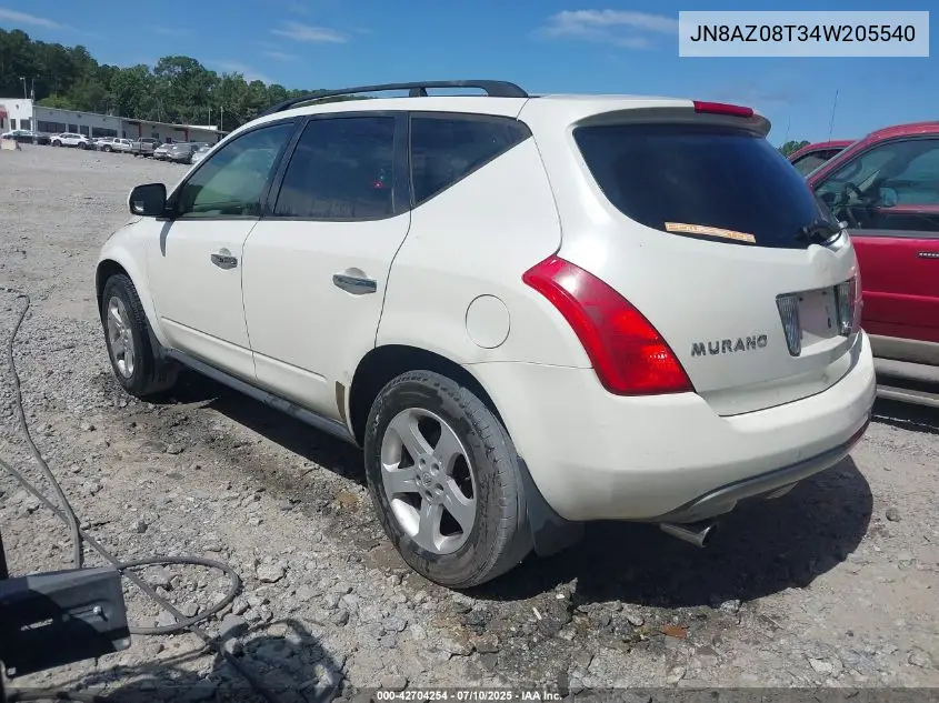 2004 Nissan Murano Sl VIN: JN8AZ08T34W205540 Lot: 42704254