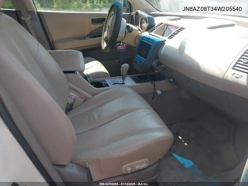 2004 Nissan Murano Sl VIN: JN8AZ08T34W205540 Lot: 42704254