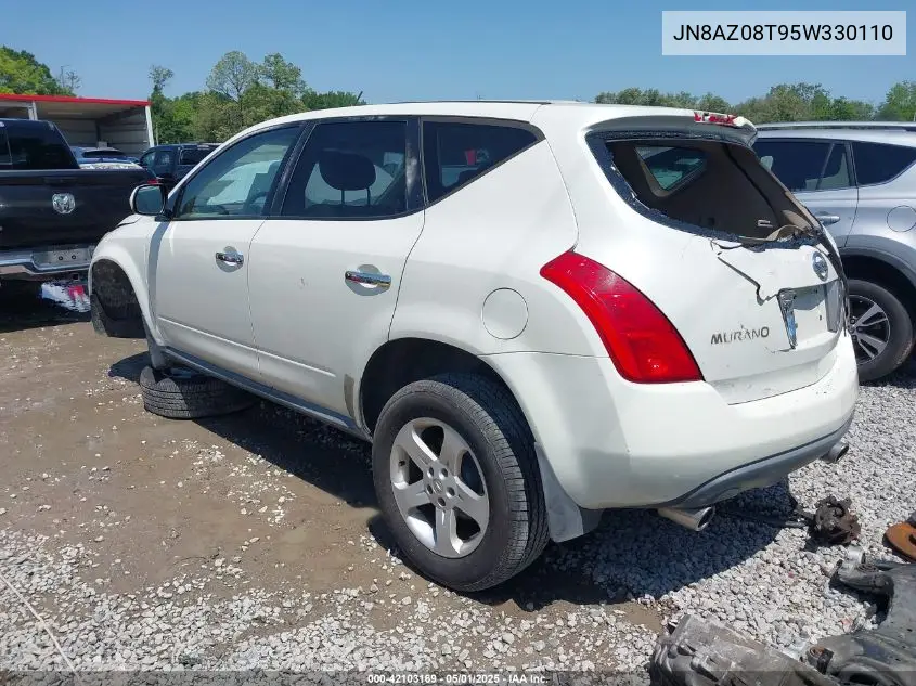 2005 Nissan Murano S VIN: JN8AZ08T95W330110 Lot: 42103169