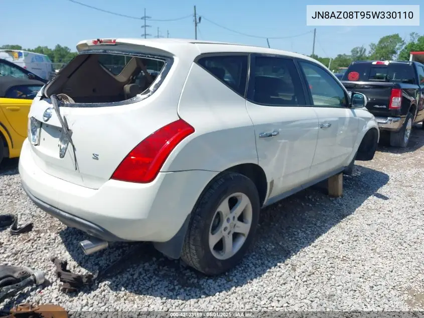 2005 Nissan Murano S VIN: JN8AZ08T95W330110 Lot: 42103169