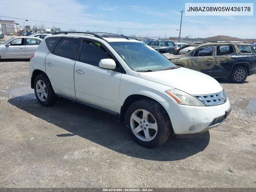 2005 Nissan Murano Se VIN: JN8AZ08W05W436178 Lot: 42141594