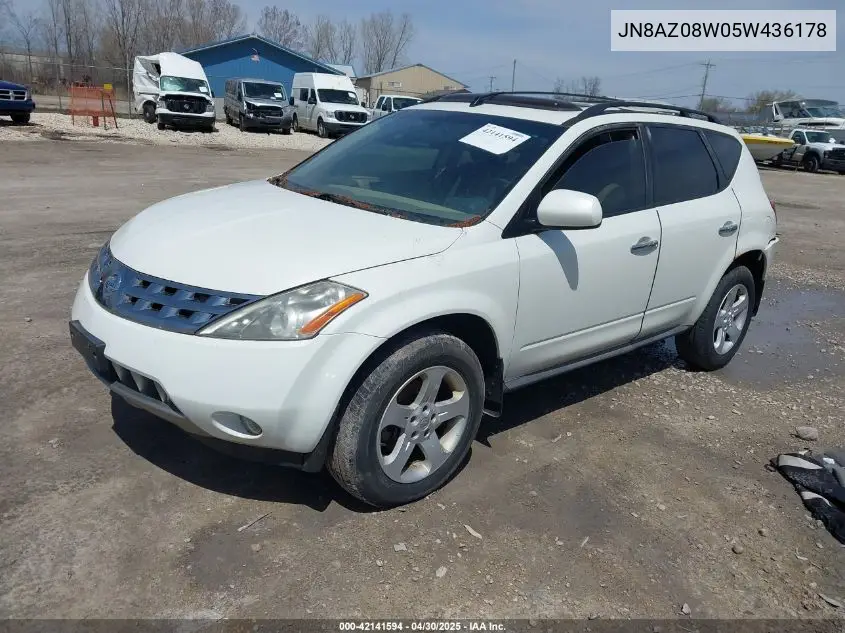 2005 Nissan Murano Se VIN: JN8AZ08W05W436178 Lot: 42141594