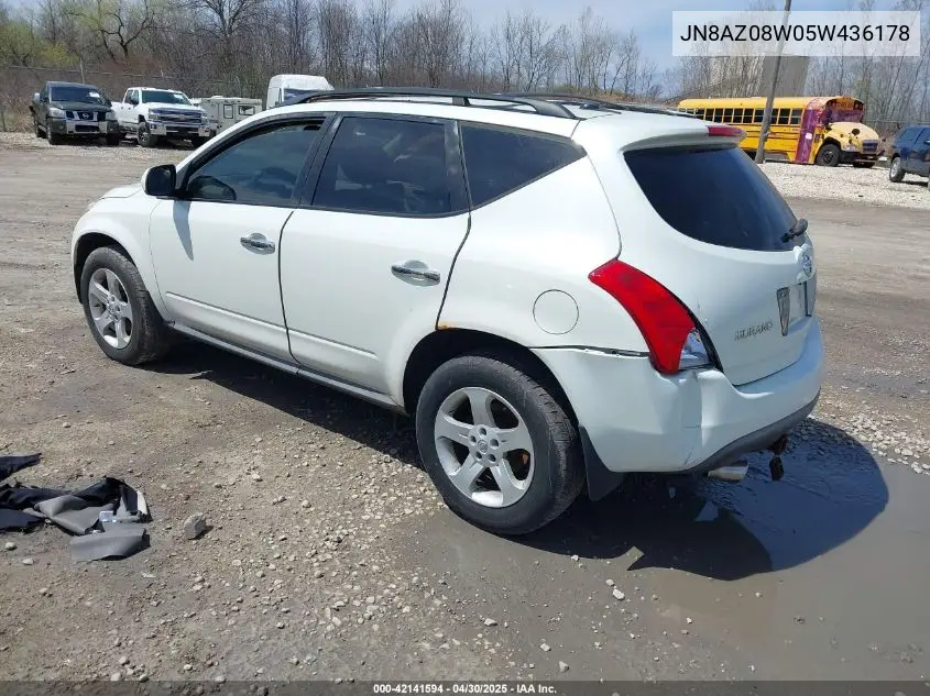 2005 Nissan Murano Se VIN: JN8AZ08W05W436178 Lot: 42141594