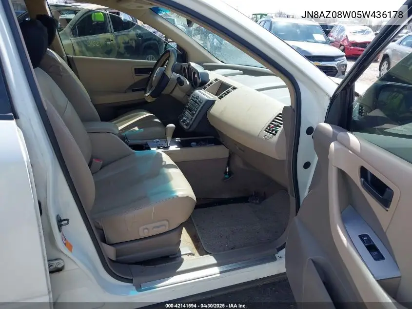 2005 Nissan Murano Se VIN: JN8AZ08W05W436178 Lot: 42141594