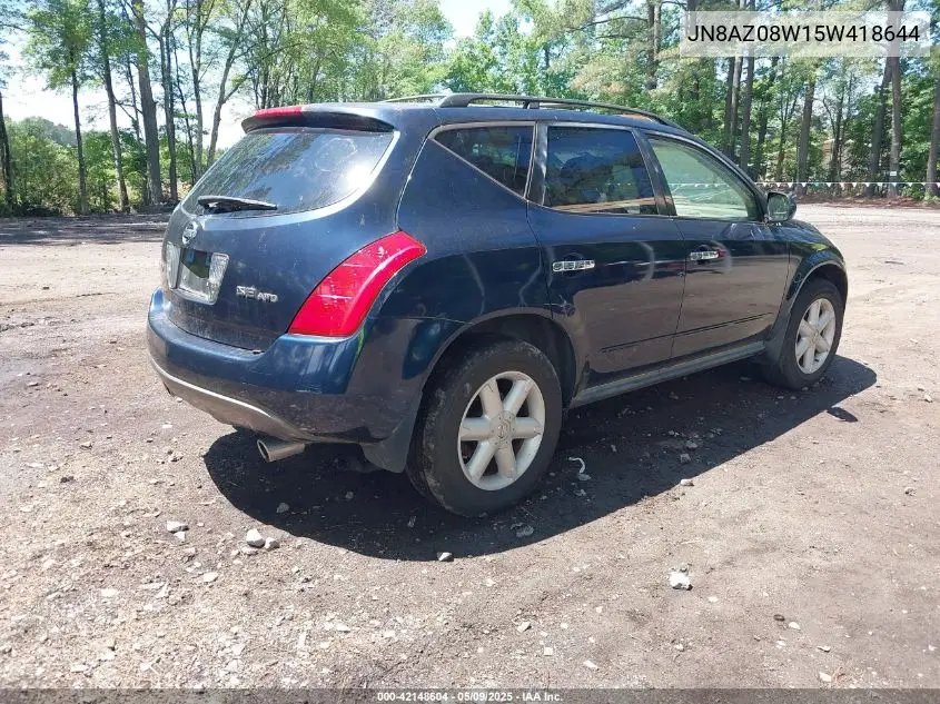 2005 Nissan Murano Se VIN: JN8AZ08W15W418644 Lot: 42148604