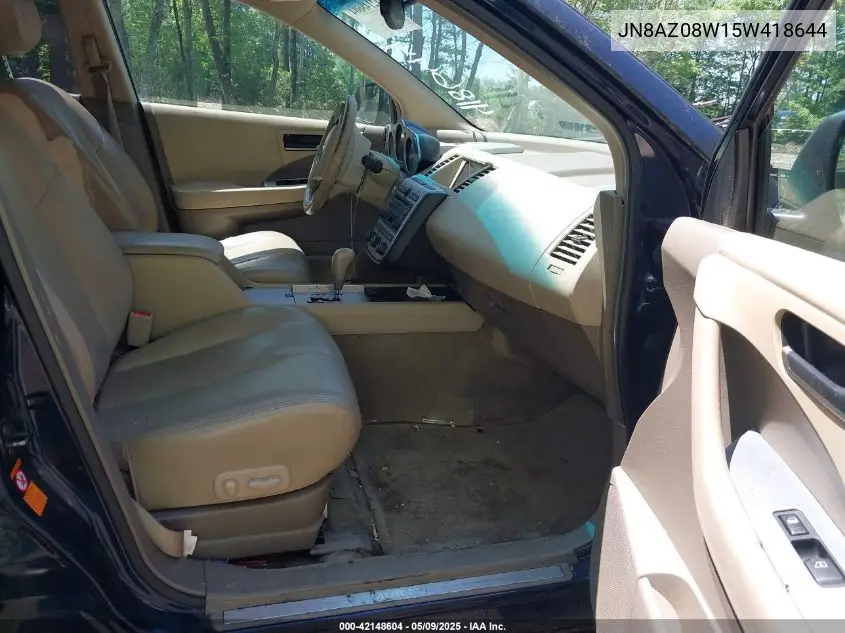 2005 Nissan Murano Se VIN: JN8AZ08W15W418644 Lot: 42148604