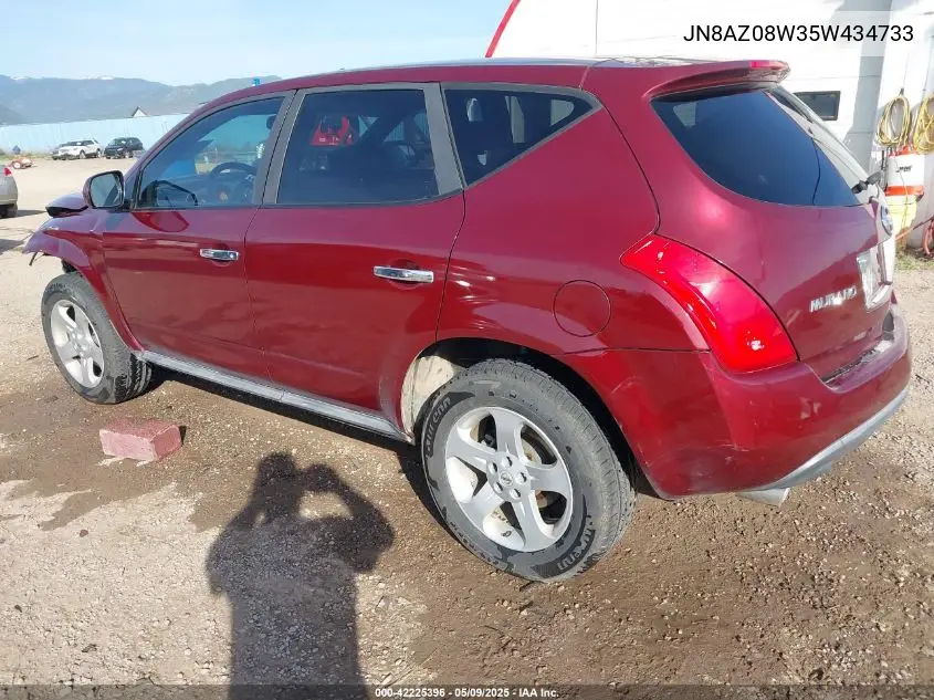 2005 Nissan Murano Sl VIN: JN8AZ08W35W434733 Lot: 42225396