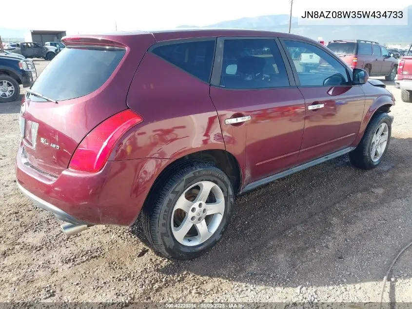 2005 Nissan Murano Sl VIN: JN8AZ08W35W434733 Lot: 42225396