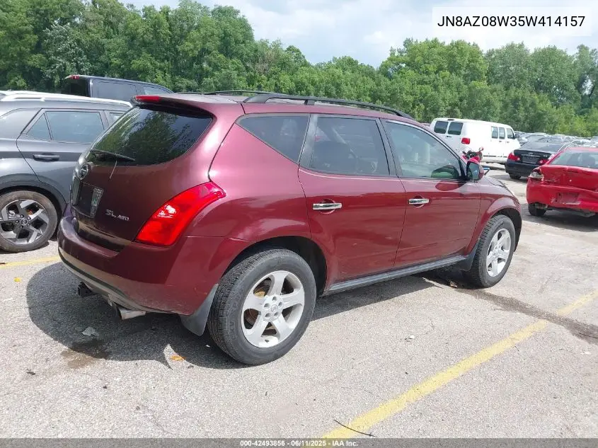 2005 Nissan Murano Sl VIN: JN8AZ08W35W414157 Lot: 42493856