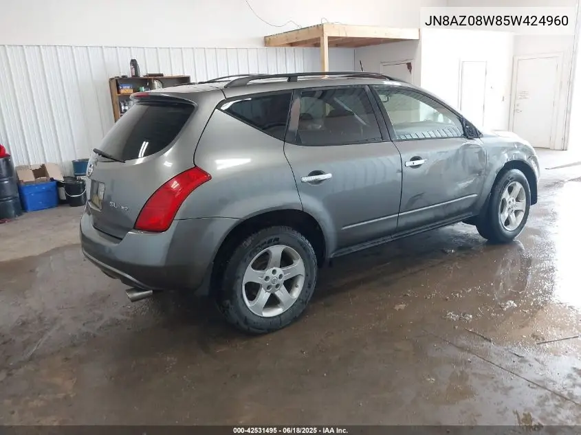 2005 Nissan Murano Sl VIN: JN8AZ08W85W424960 Lot: 42531495
