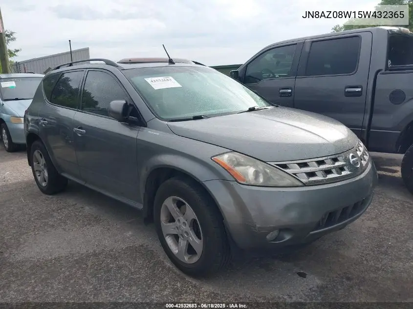 2005 Nissan Murano Sl VIN: JN8AZ08W15W432365 Lot: 42532683