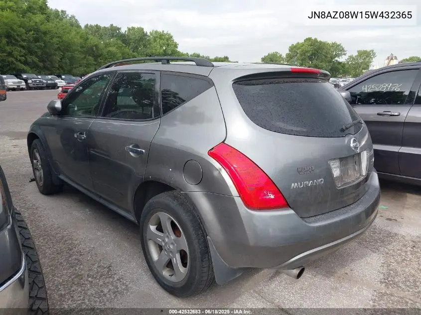 2005 Nissan Murano Sl VIN: JN8AZ08W15W432365 Lot: 42532683