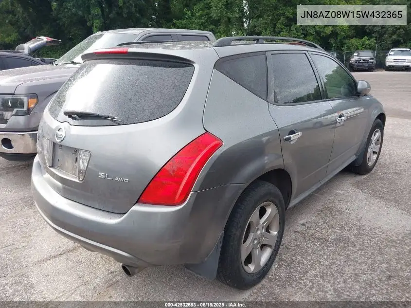 2005 Nissan Murano Sl VIN: JN8AZ08W15W432365 Lot: 42532683