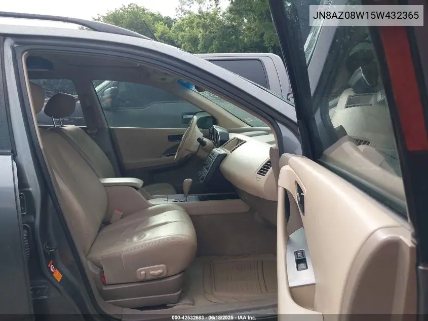 2005 Nissan Murano Sl VIN: JN8AZ08W15W432365 Lot: 42532683