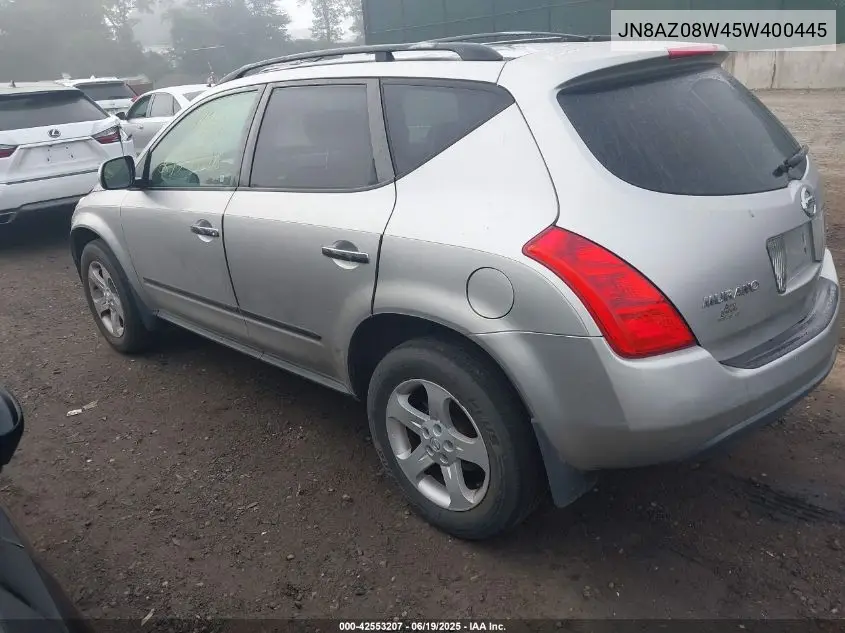 2005 Nissan Murano Sl VIN: JN8AZ08W45W400445 Lot: 42553207