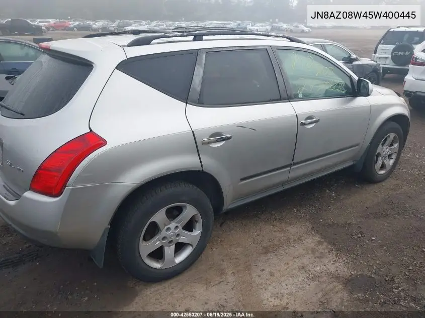 2005 Nissan Murano Sl VIN: JN8AZ08W45W400445 Lot: 42553207