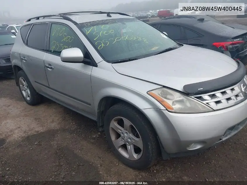 2005 Nissan Murano Sl VIN: JN8AZ08W45W400445 Lot: 42553207