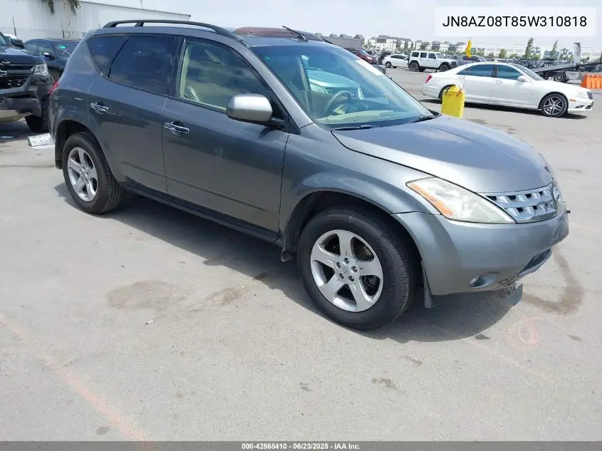 2005 Nissan Murano Sl VIN: JN8AZ08T85W310818 Lot: 42565410