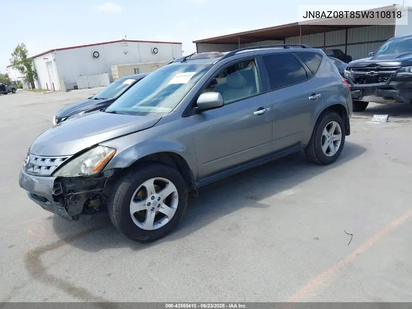 2005 Nissan Murano Sl VIN: JN8AZ08T85W310818 Lot: 42565410