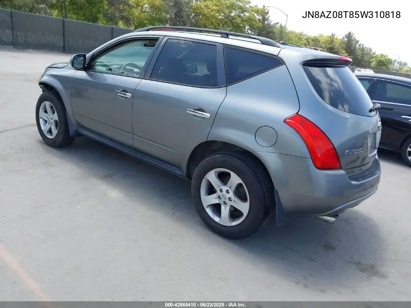 2005 Nissan Murano Sl VIN: JN8AZ08T85W310818 Lot: 42565410