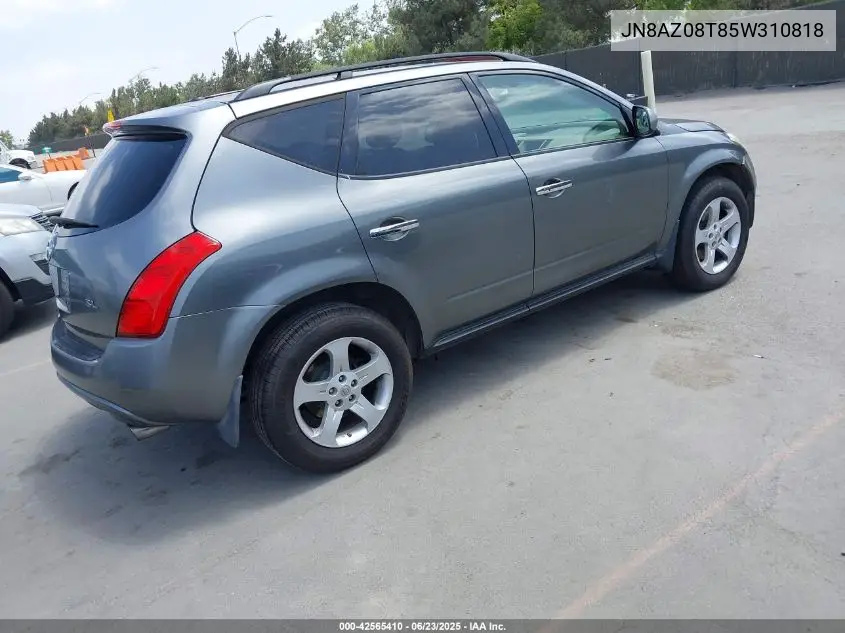 2005 Nissan Murano Sl VIN: JN8AZ08T85W310818 Lot: 42565410