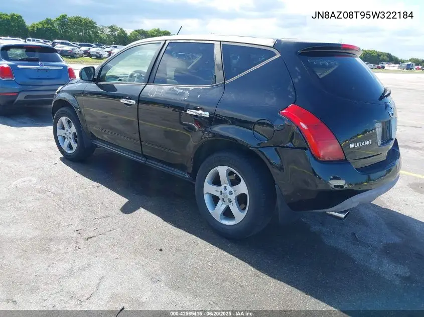 2005 Nissan Murano S VIN: JN8AZ08T95W322184 Lot: 42569415