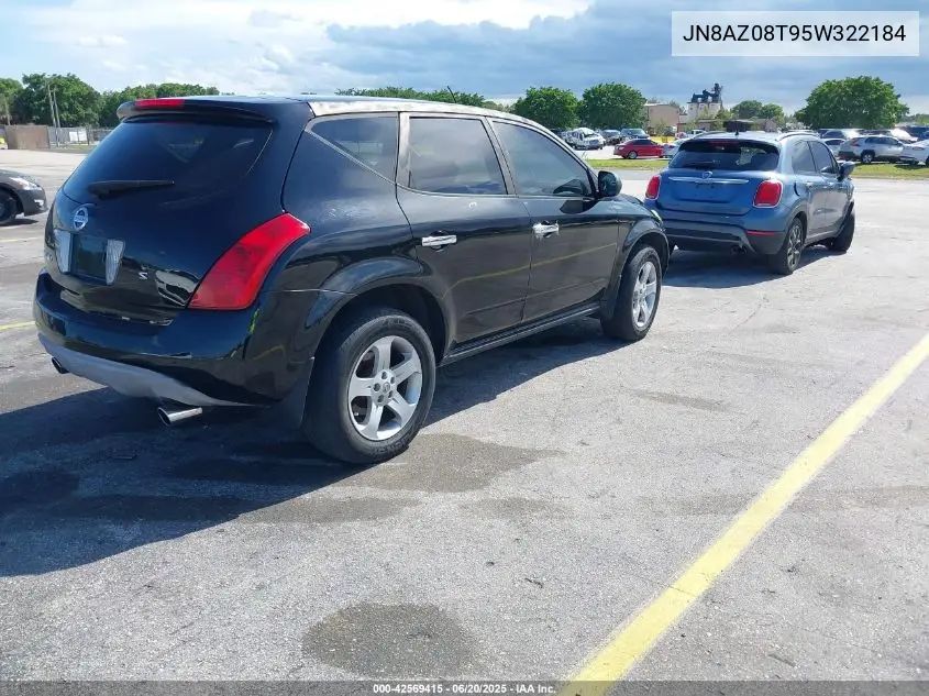 2005 Nissan Murano S VIN: JN8AZ08T95W322184 Lot: 42569415