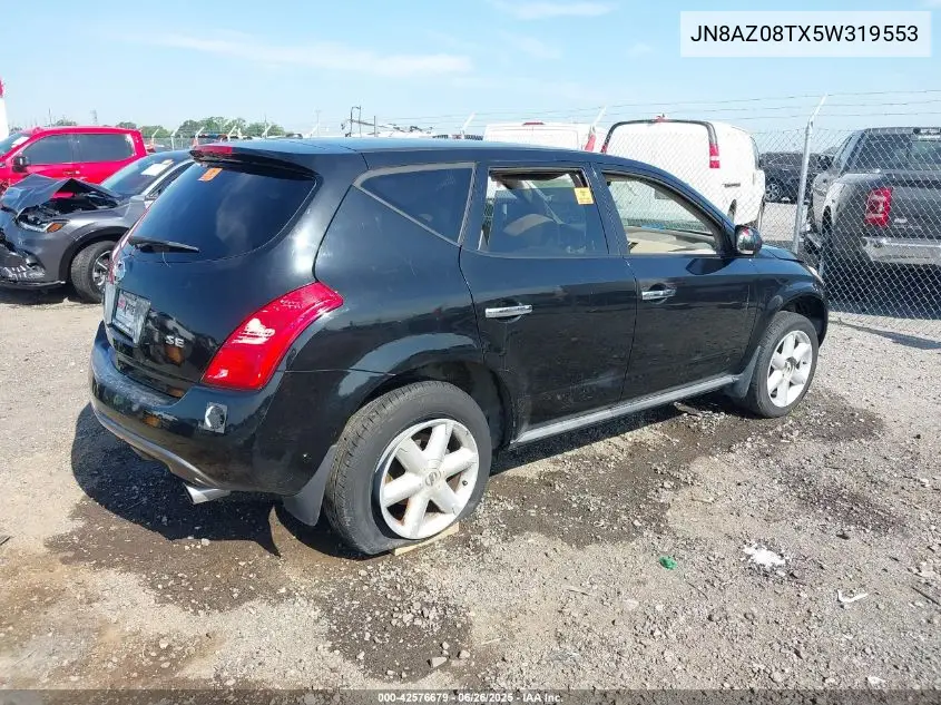 2005 Nissan Murano Se VIN: JN8AZ08TX5W319553 Lot: 42576679