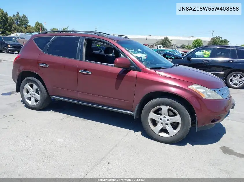 2005 Nissan Murano S VIN: JN8AZ08W55W408568 Lot: 42660985