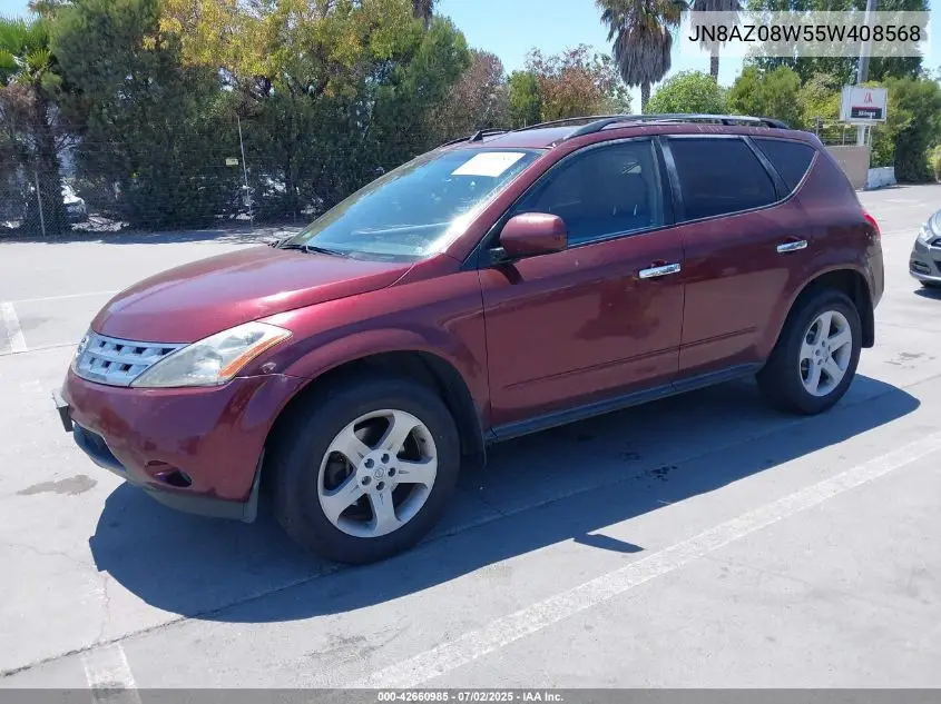2005 Nissan Murano S VIN: JN8AZ08W55W408568 Lot: 42660985