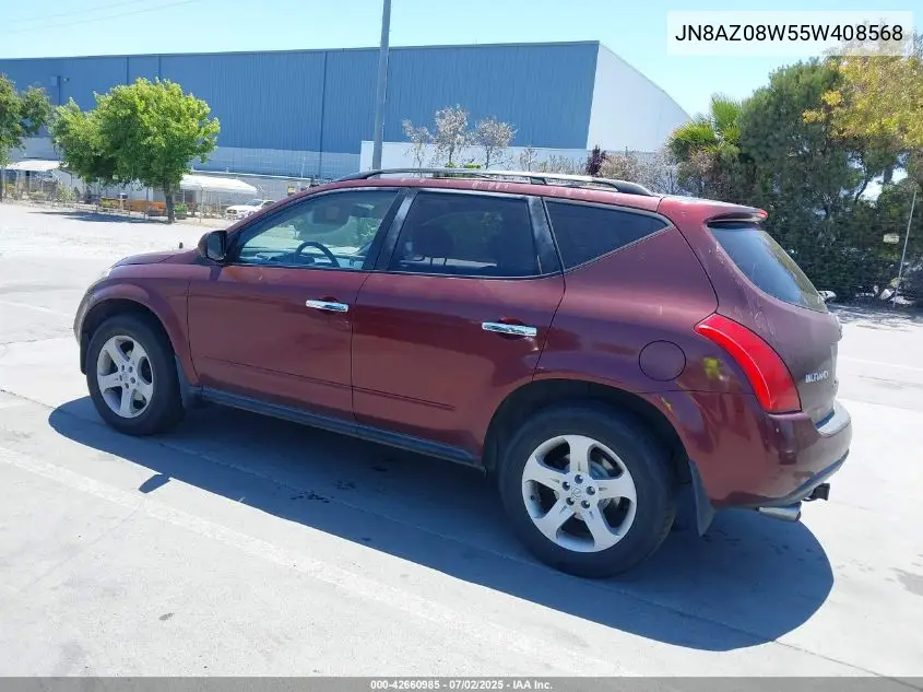 2005 Nissan Murano S VIN: JN8AZ08W55W408568 Lot: 42660985