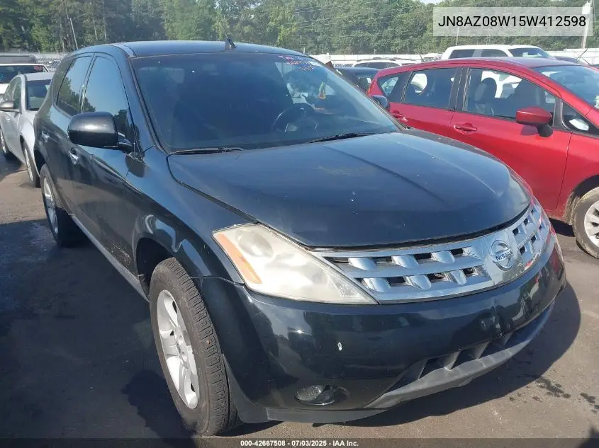 2005 Nissan Murano Sl VIN: JN8AZ08W15W412598 Lot: 42667508