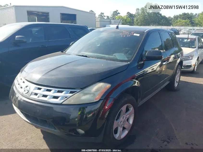 2005 Nissan Murano Sl VIN: JN8AZ08W15W412598 Lot: 42667508