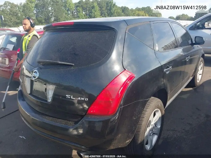 2005 Nissan Murano Sl VIN: JN8AZ08W15W412598 Lot: 42667508
