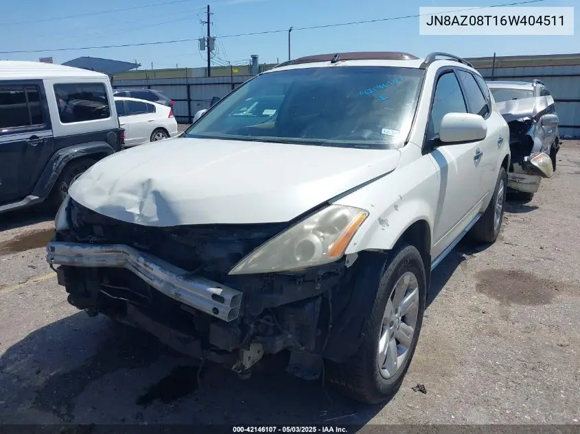 2006 Nissan Murano Sl VIN: JN8AZ08T16W404511 Lot: 42146107