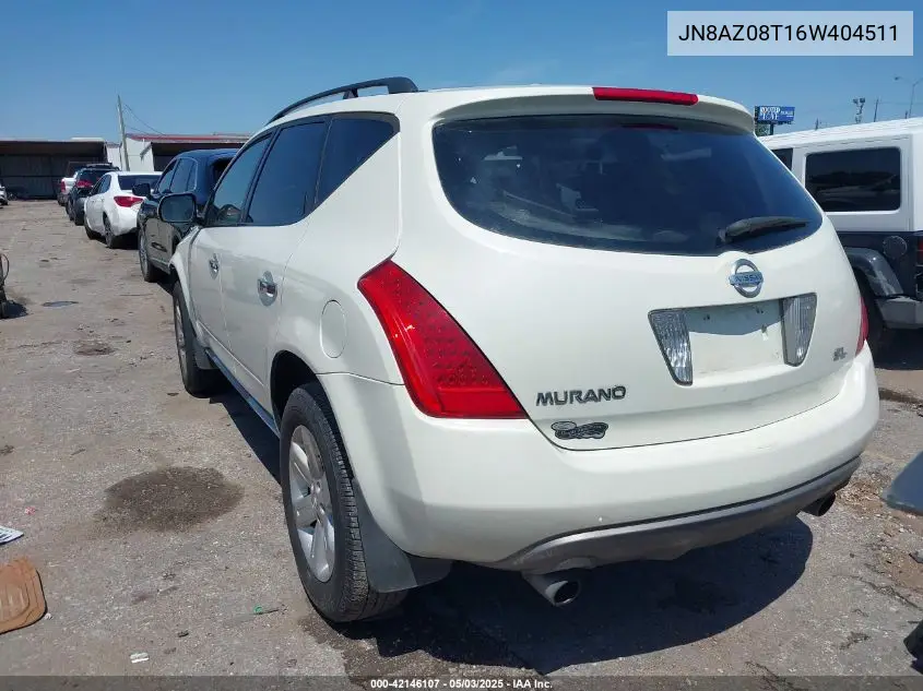 2006 Nissan Murano Sl VIN: JN8AZ08T16W404511 Lot: 42146107