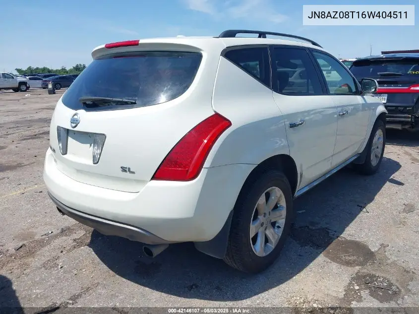 2006 Nissan Murano Sl VIN: JN8AZ08T16W404511 Lot: 42146107