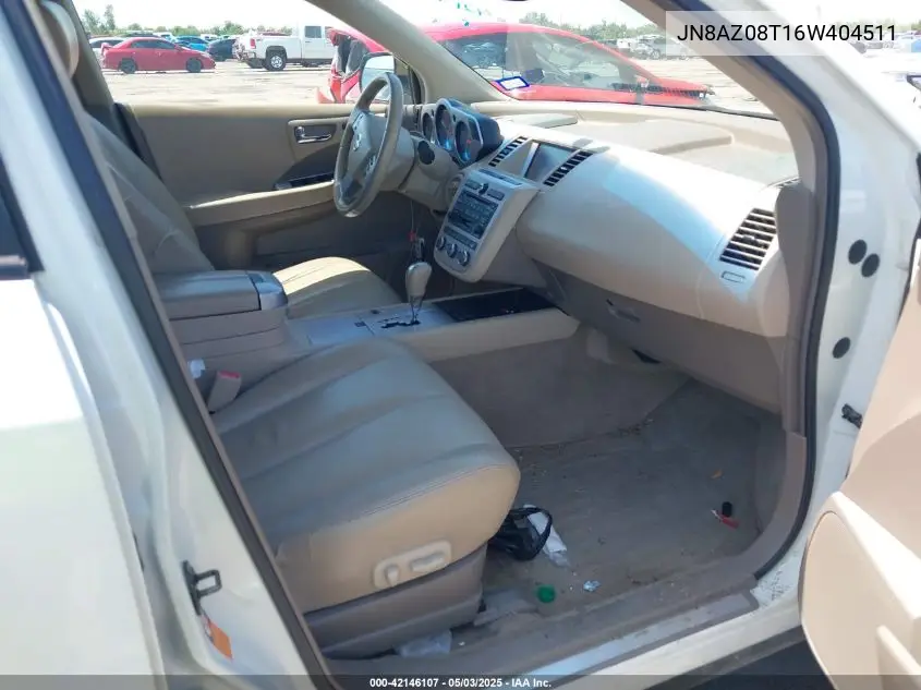 2006 Nissan Murano Sl VIN: JN8AZ08T16W404511 Lot: 42146107