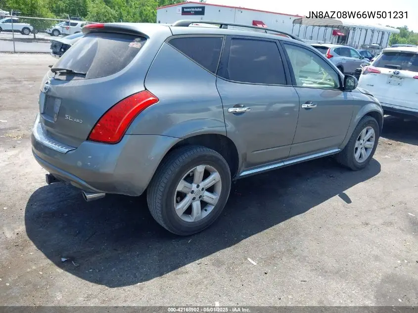 2006 Nissan Murano Sl VIN: JN8AZ08W66W501231 Lot: 42168902
