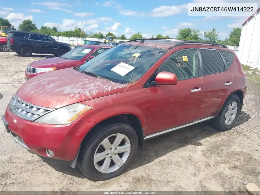 2006 Nissan Murano Sl VIN: JN8AZ08T46W414322 Lot: 42191195