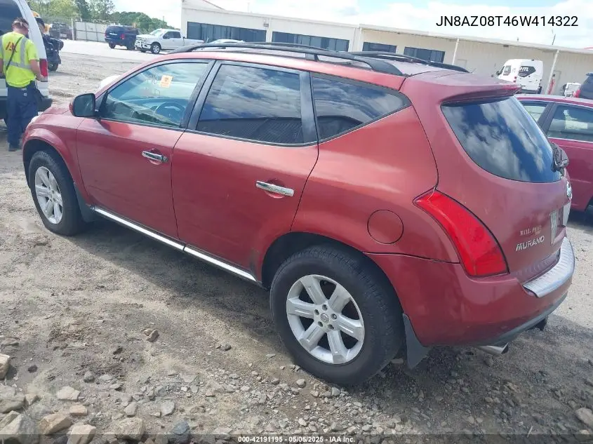 2006 Nissan Murano Sl VIN: JN8AZ08T46W414322 Lot: 42191195