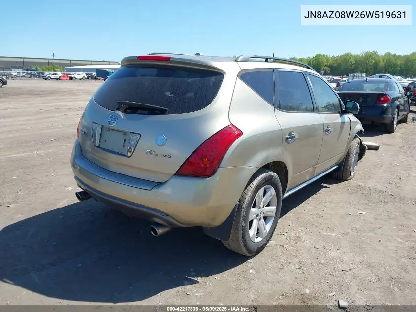 2006 Nissan Murano Sl VIN: JN8AZ08W26W519631 Lot: 42217836