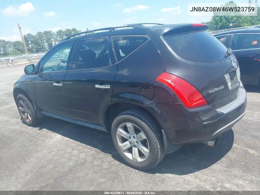 2006 Nissan Murano S VIN: JN8AZ08W46W523759 Lot: 42229871