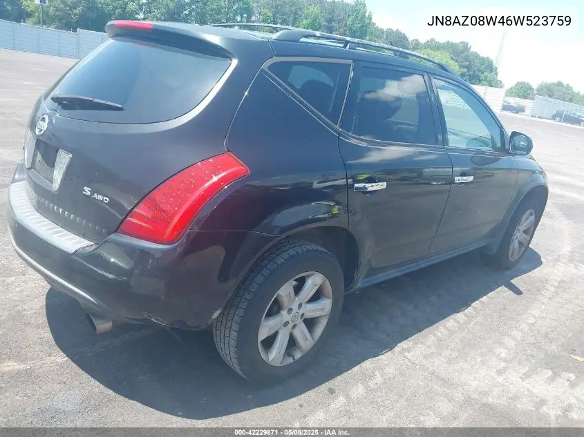 2006 Nissan Murano S VIN: JN8AZ08W46W523759 Lot: 42229871